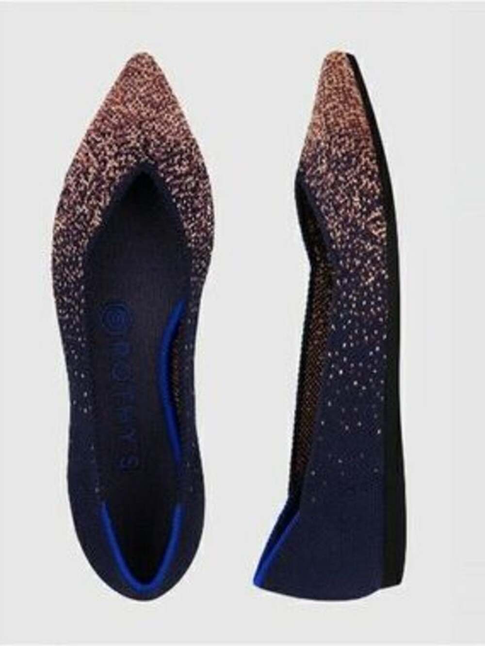 Rothy's Ombre Knit The Point Slip On Flat Shoes Midnight Blue Metallic 8.5